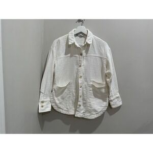 Zara White Textured Button Down Shirt Jacket With Pockets Womens Medium